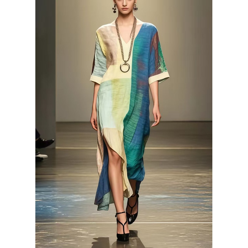 Art Asymmetrical Design Tie Dye Cotton Dress Summer