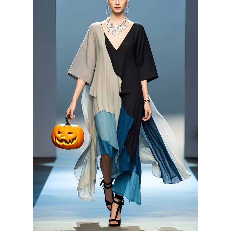 Art Asymmetrical Patchwork Cotton Loose Dress Summer
