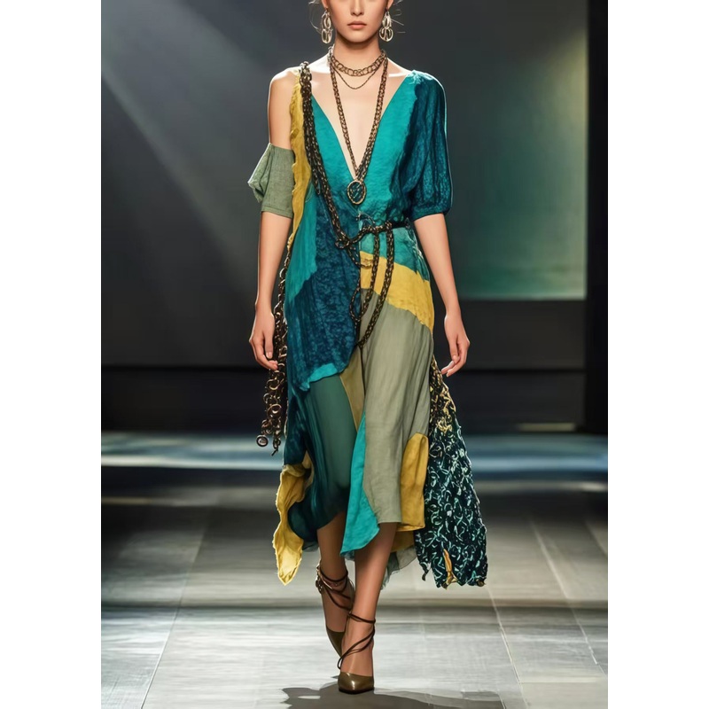 Art Multicolour Asymmetrical Design Cotton One Shoulder Dress Summer
