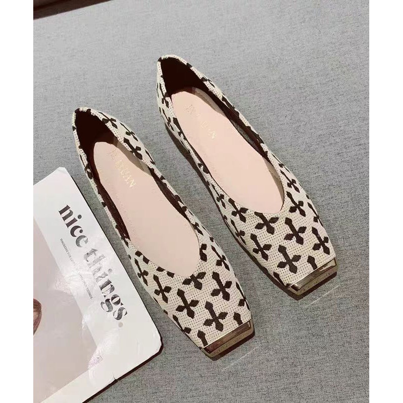 Beige Print Flat Feet Shoes Cotton Fabric 2025 New