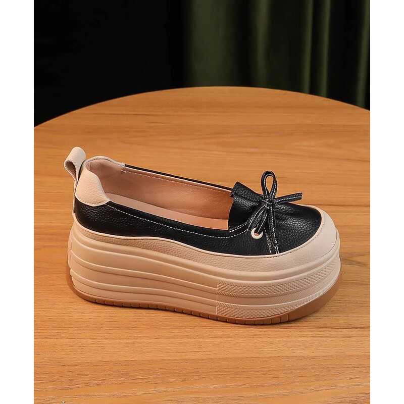 Black Platform Shoes Faux Leather Unique Splicing