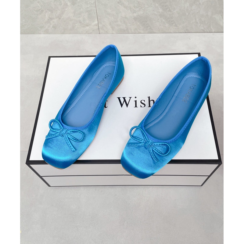 Boutique Comfortable Blue Satin Bow Splicing Flats