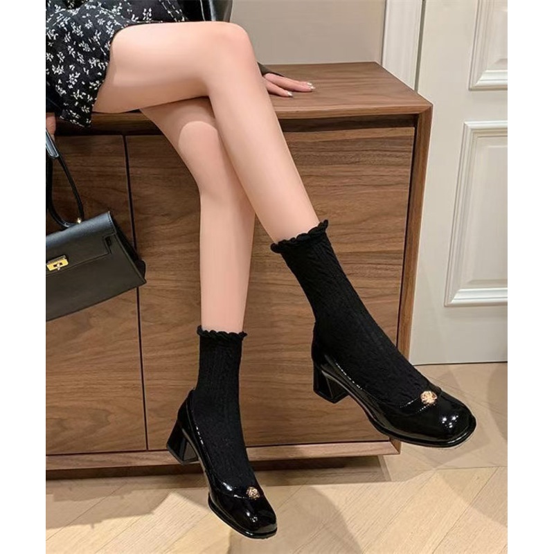 Elegant Comfortable Versatile Black Splicing Chunky Heel