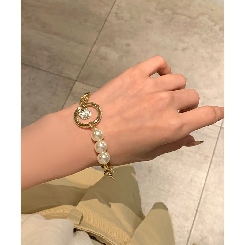 Fine Gold Stainless Steel Alloy Pearl Chain Charm Bracelet