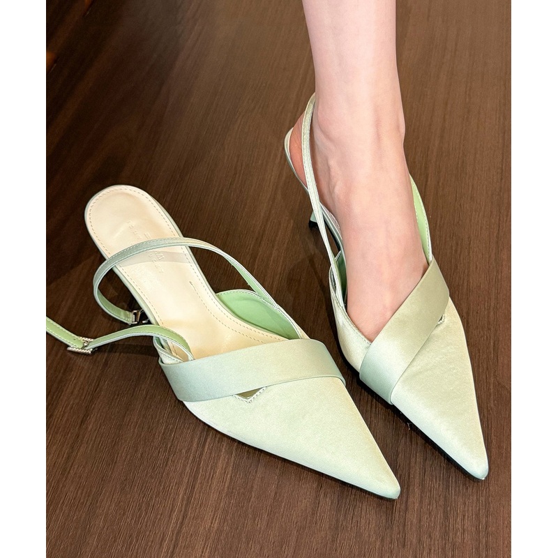 Green High Heel Sandals Satin Classy Splicing Pointed Toe