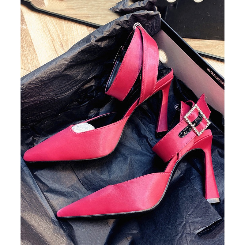 Stylish Splicing Stiletto High Heels Rose Faux Leather Buckle Strap Zircon