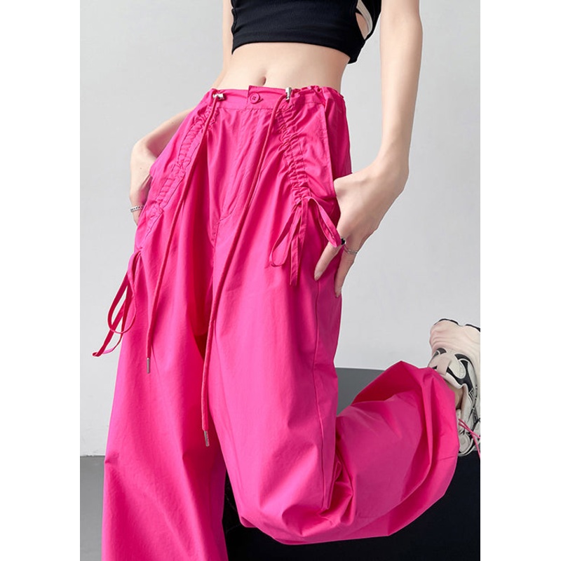 American Style Casual Rose Pockets Drawstring Cotton Pants Spring