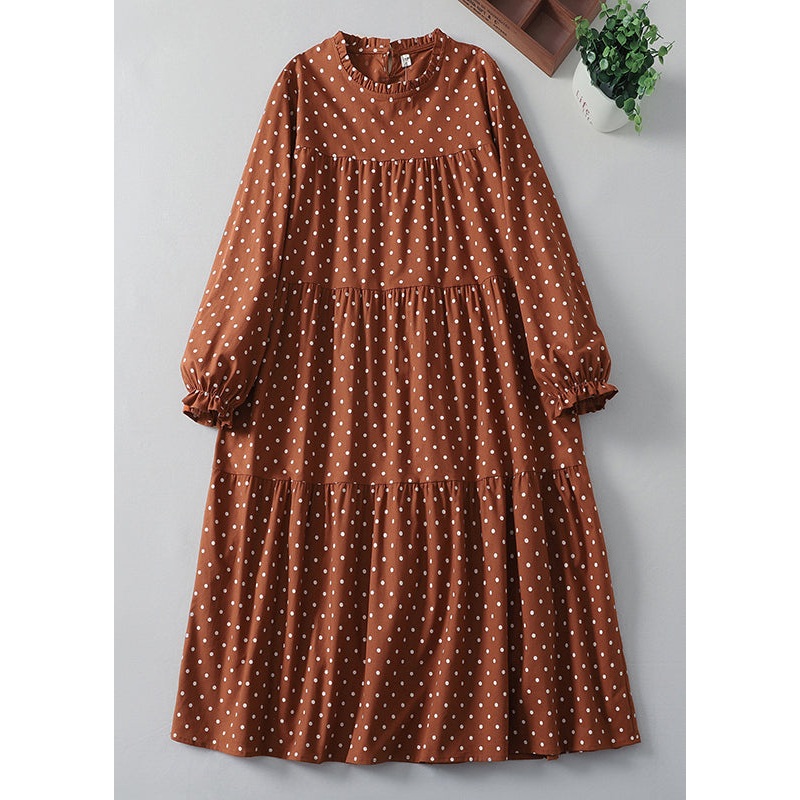 Art Orange Ruffled Dot Cotton Long Dresses Spring