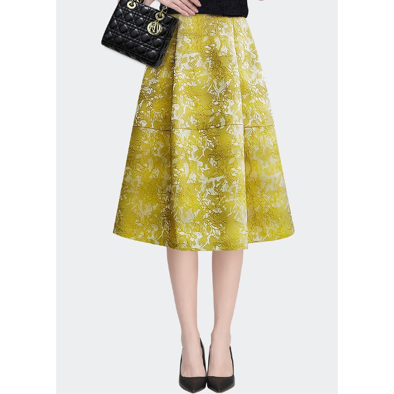 Fitted Jacquard Yellow High Waist Patchwork Skirts Spring