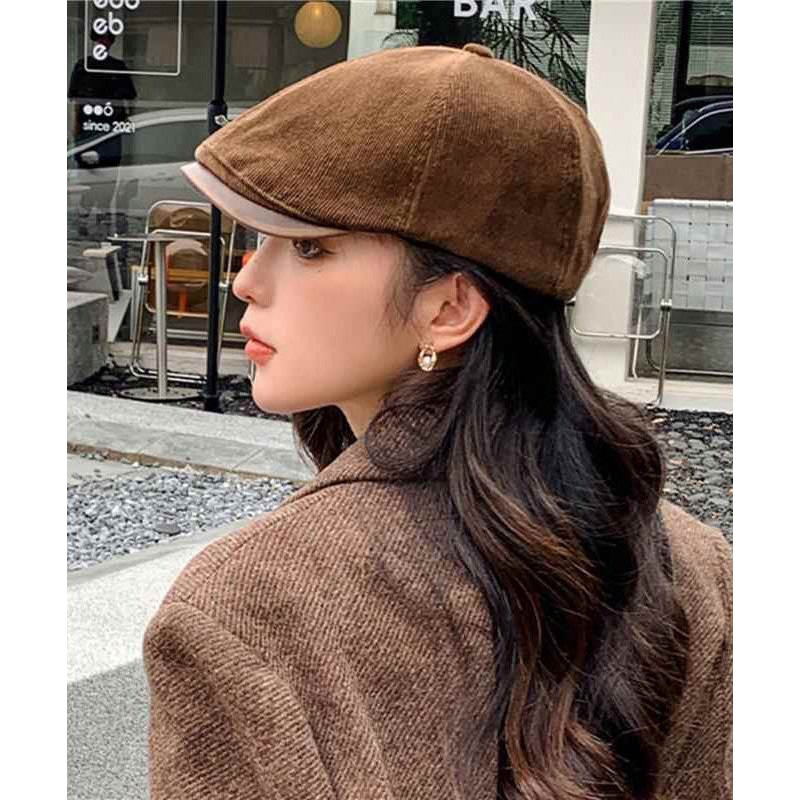 Unique Coffee Versatile Fashion Corduroy Breton Hat