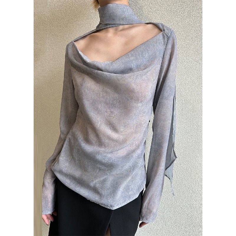 Brief Grey Neck Draping Top Spring