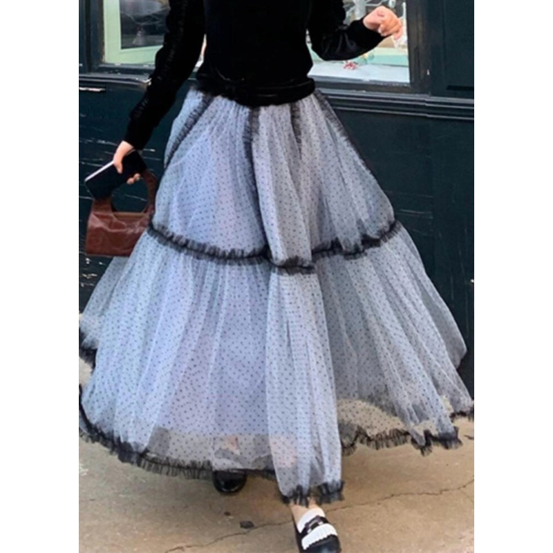 Boutique Blue Dot Patchwork Tulle Maxi Cake Skirt Summer