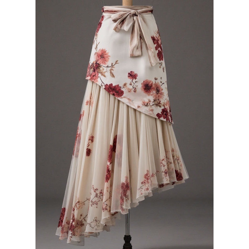Fashion Apricot Patchwork Tie Waist A Line Skirts Summer