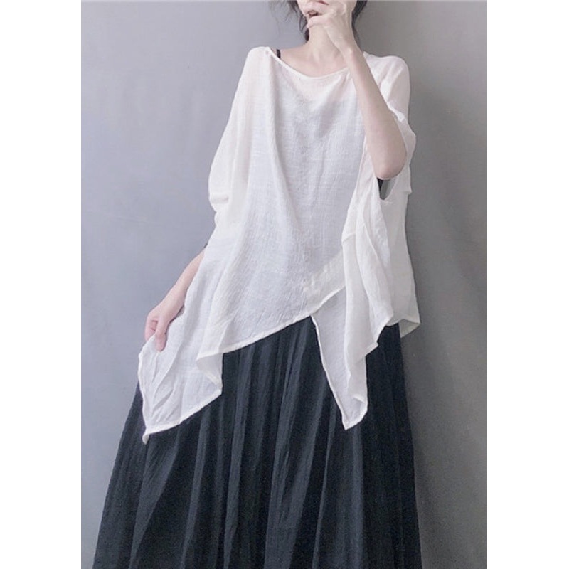 Plus Size White O-Neck Solid Top Summer