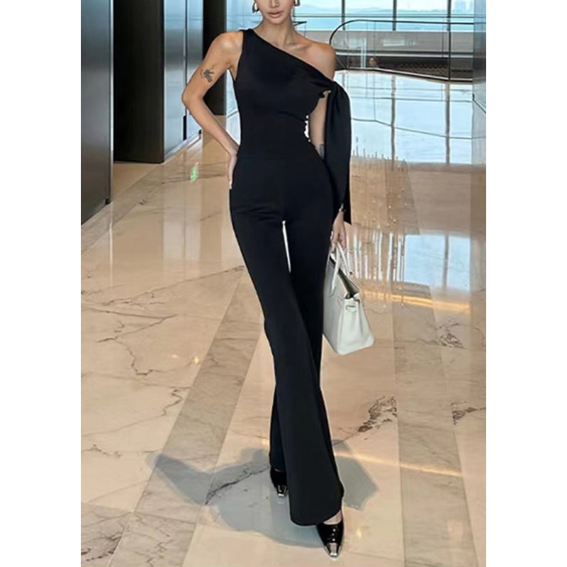 Black Bow Knit Top And Pants Two Pieces Set Summer