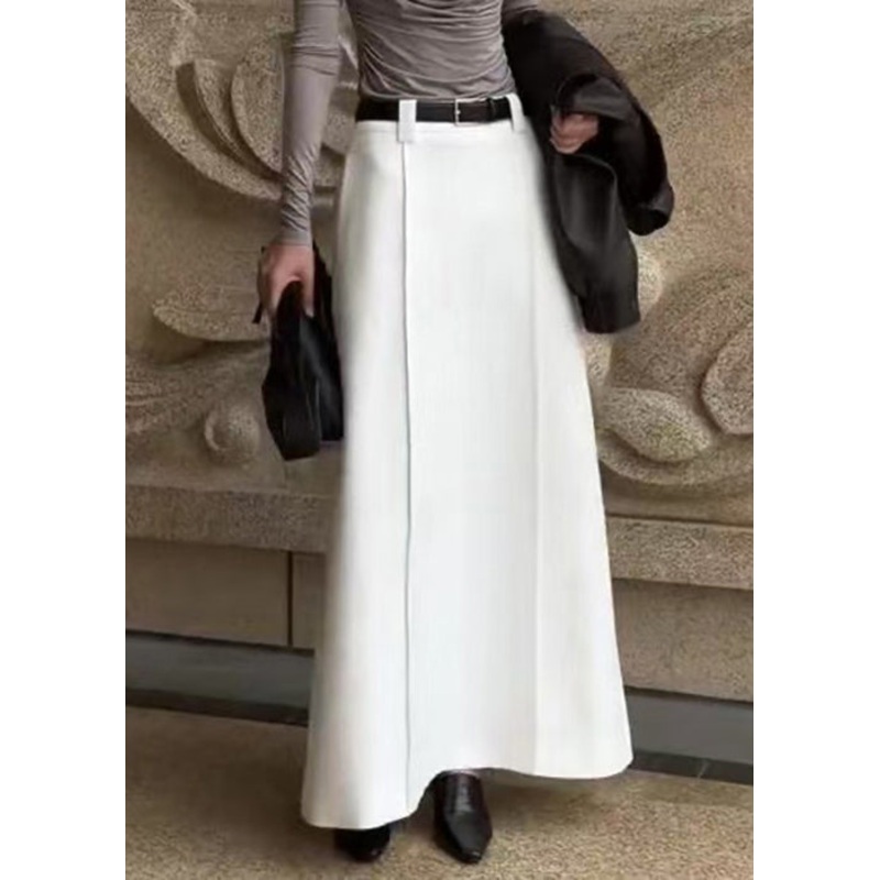 Simple White High Waist Solid Spandex Skirts Spring