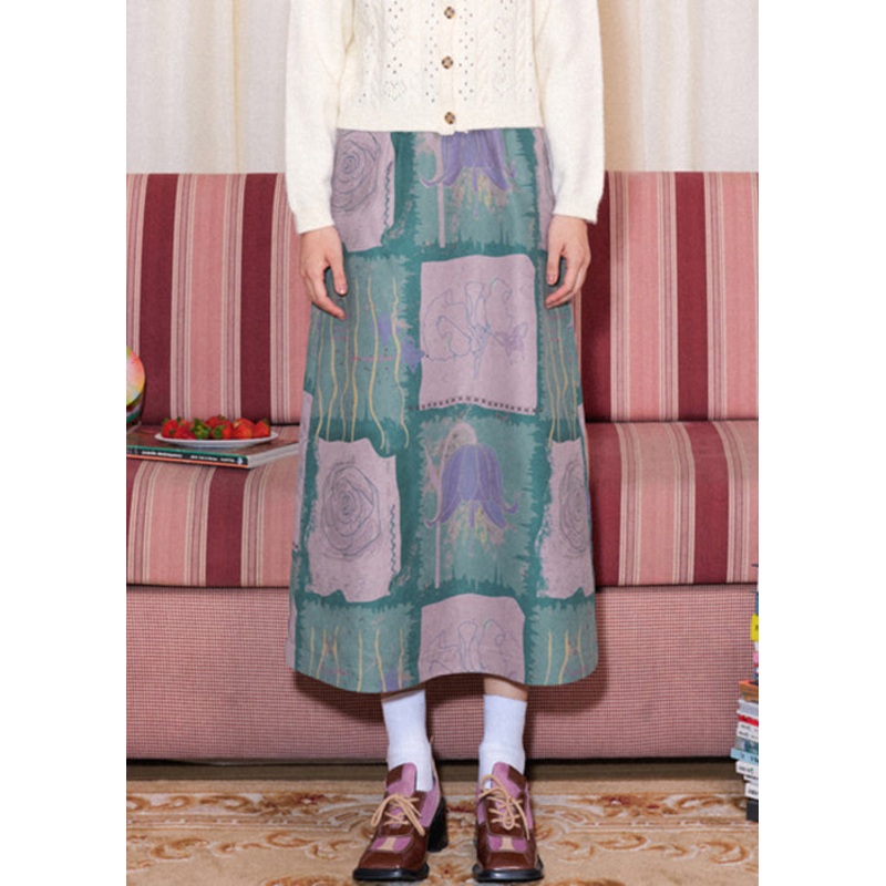 Slim Fit Blue Print High Waist Cotton Skirt Spring
