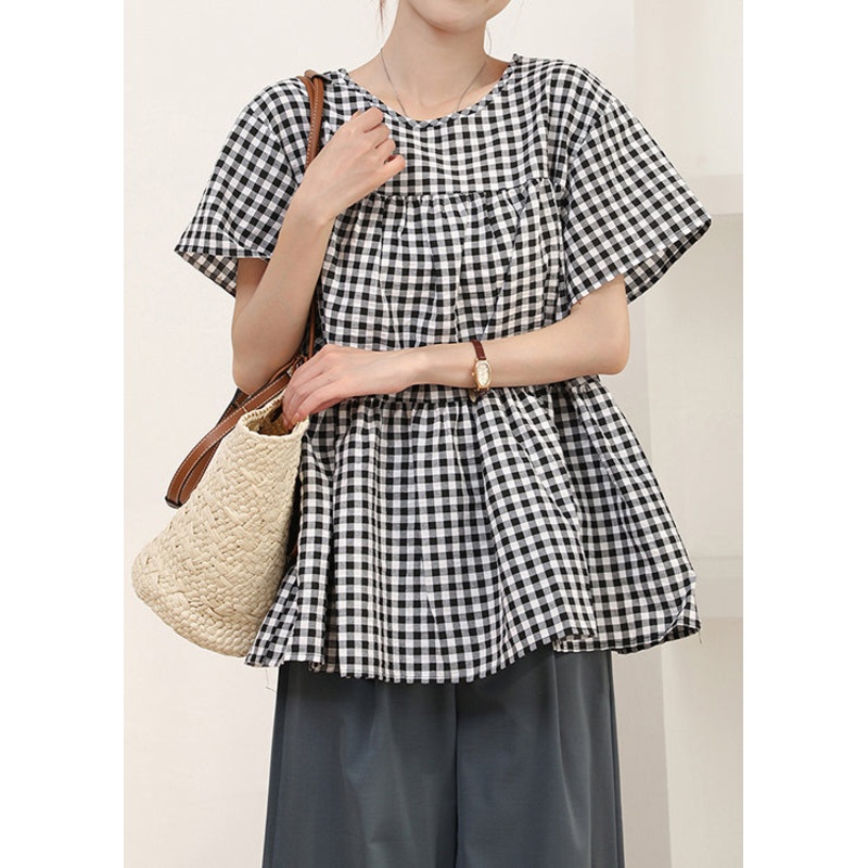 Art Grey Oversized Plaid Cotton Shirt Summer