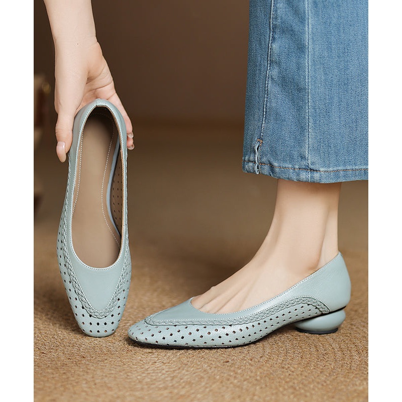 Blue Chunky Sheepskin Comfortable Splicing Pointed Toe
