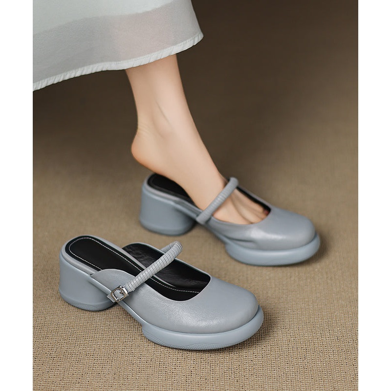 Blue Chunky Sheepskin Simple Splicing Slide Sandals