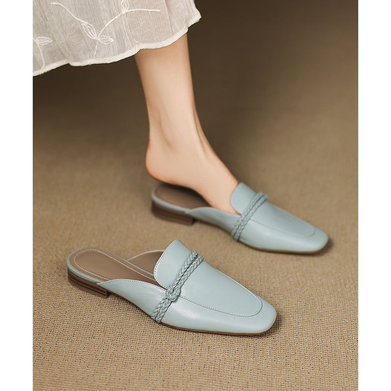 Blue Splicing Classy Sheepskin Slide Sandals