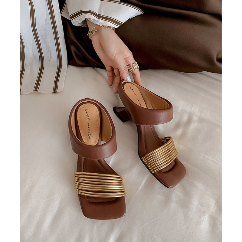 Boho Splicing Chunky Brown Sheepskin Slide Sandals