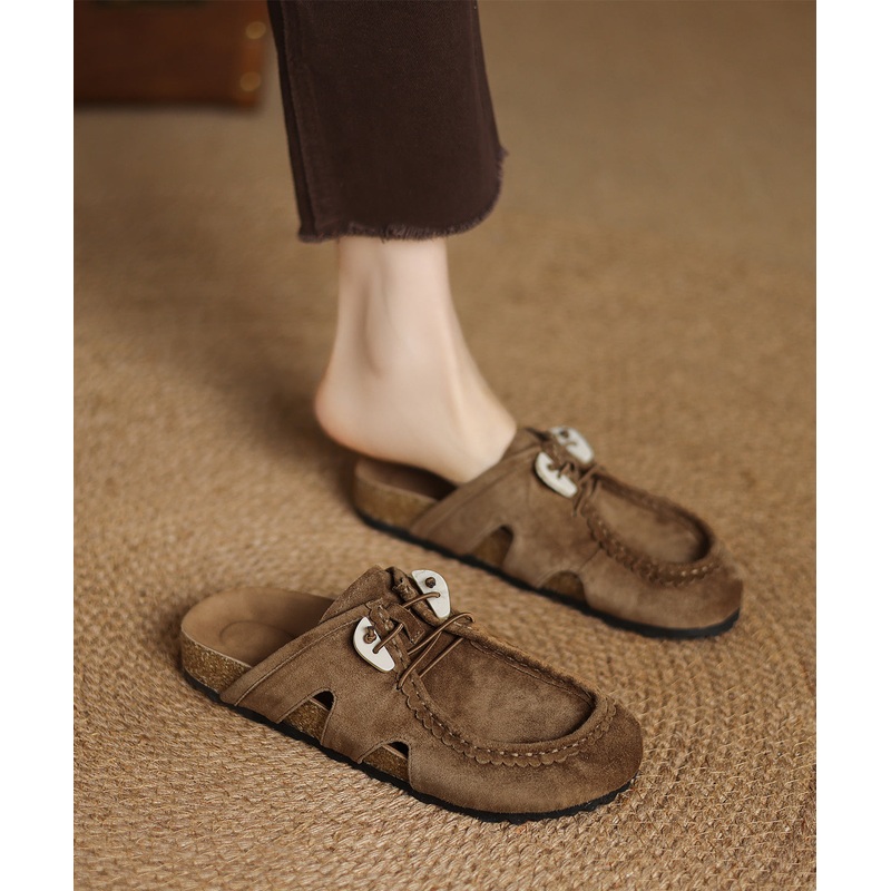 Brown Platform Suede Comfy Splicing Slide Sandals