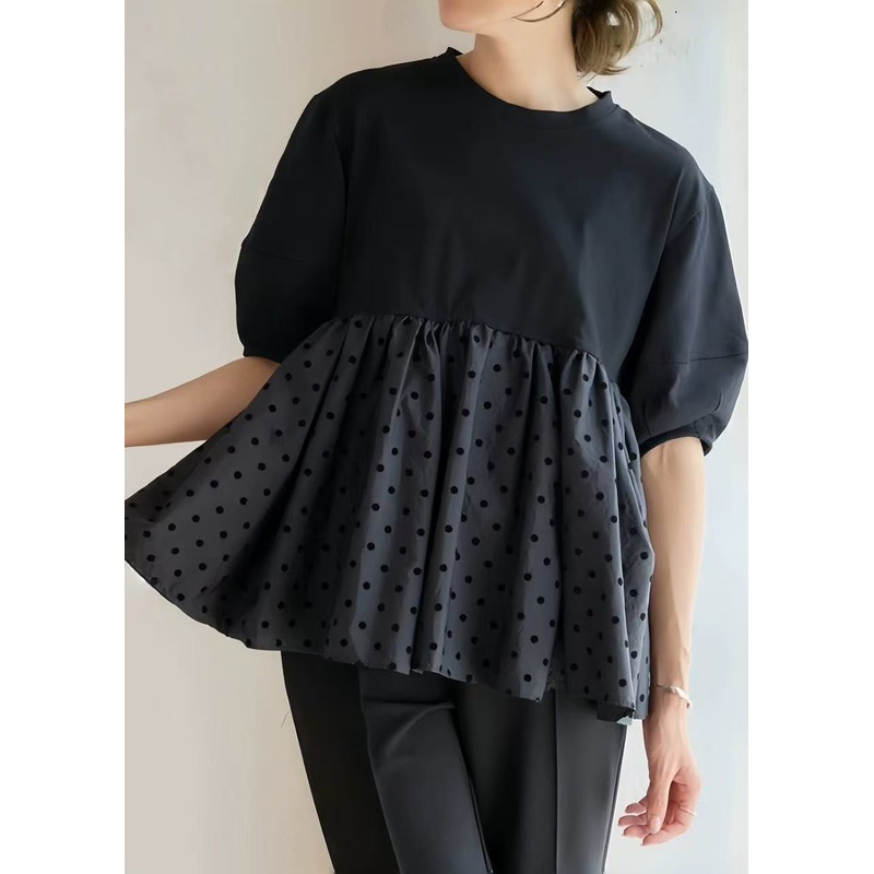 Casual Black Dot Patchwork Flower Decorated Cotton Tank Summer