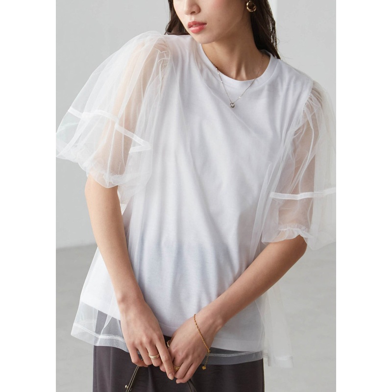 Classy Black Puff Sleeve Patchwork Tulle Tank Tops