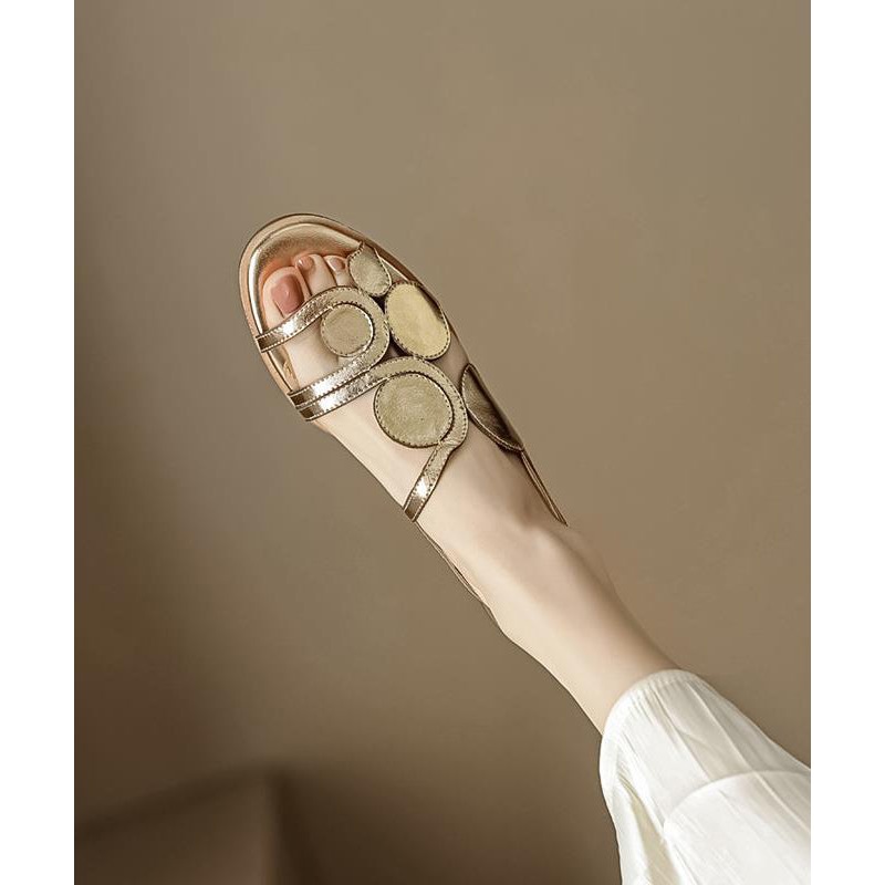 Fashion Gold Flat Sandals Splicing Sheepskin Hollow Out