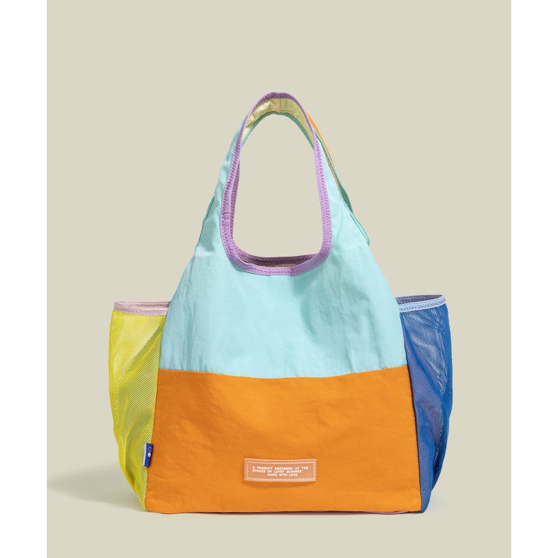 Fashion Mixed Color Large Capacity Patchwork Nylon Tote Handbag