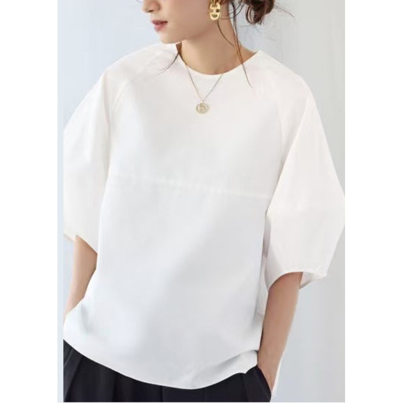Simple White Oversized Cotton Tank Tops Puff Sleeve