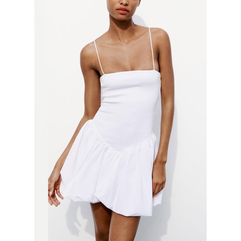 White Cold Shoulder Solid Cotton Sleeveless Mini Dress Backless