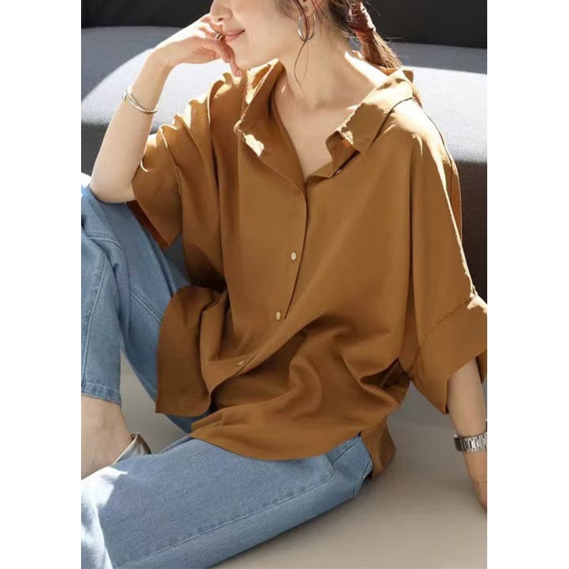 Women Coffee Oversized Cotton Shirt Top Summer