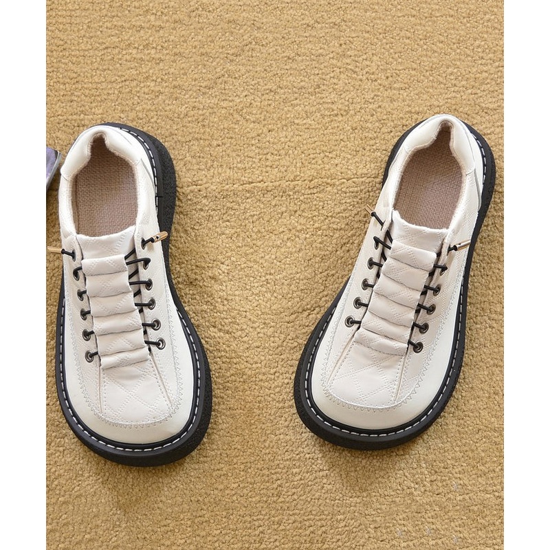 Beige Faux Leather Splicing Comfortable Loafers For Women