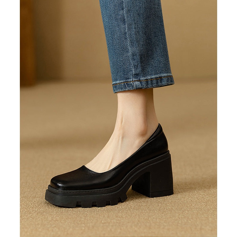 Boutique Black Splicing Comfortable Chunky Heel Shoes