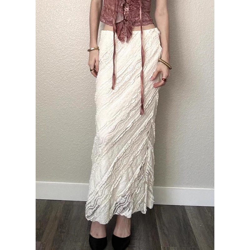 Art White Side Open High Waist Lace Skirts Summer