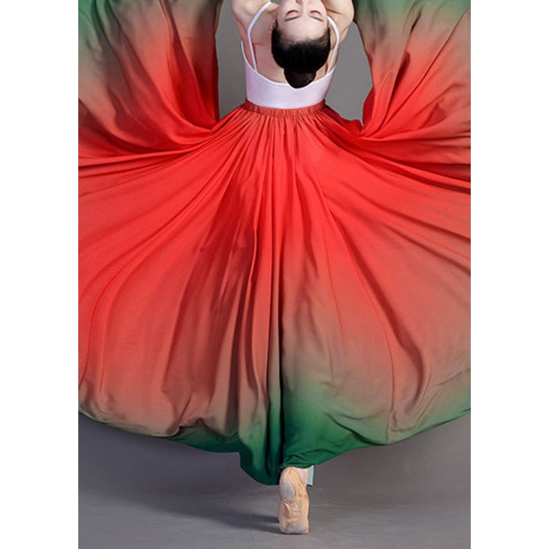 Fashion Gradient Color Green Chiffon Maxi Skirts