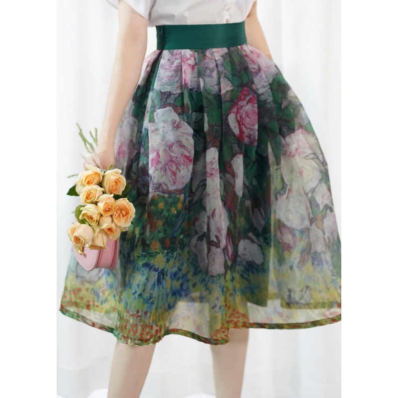 Original Design Print Silk Cotton A Line Skirt Summer