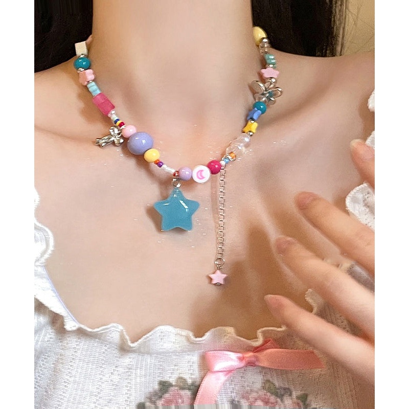 Beautiful Rainbow Copper Resin Beads Love Tassel Pendant Necklace