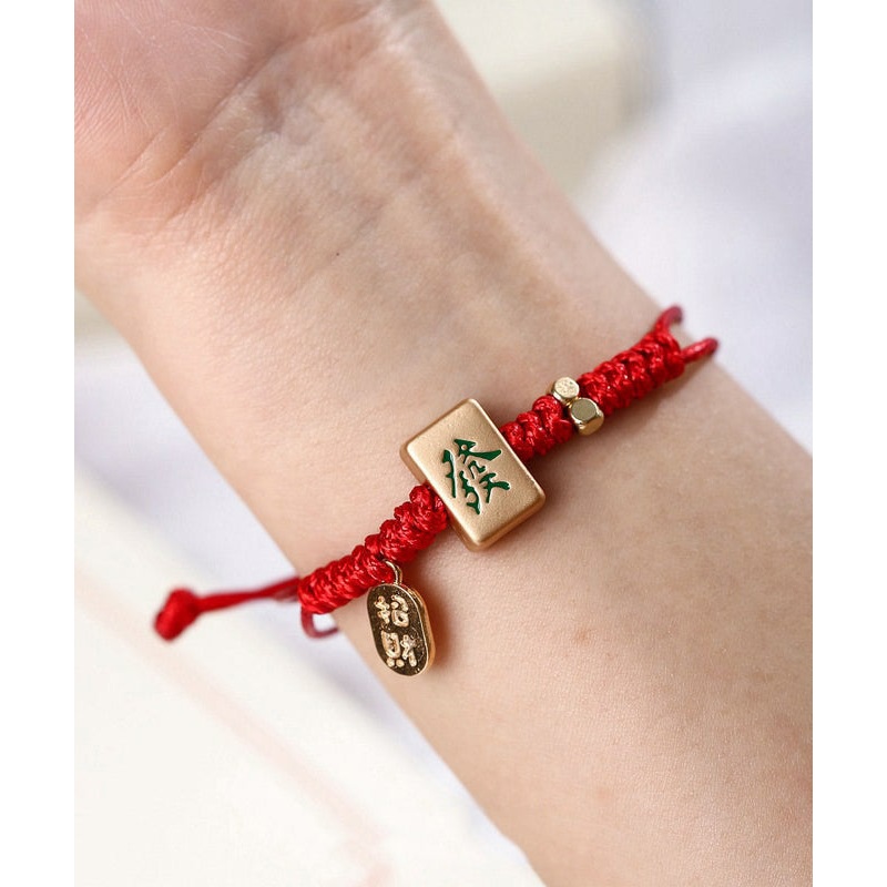 Chinese Style Red Alloy Weave Mahjong Charm Bracelet