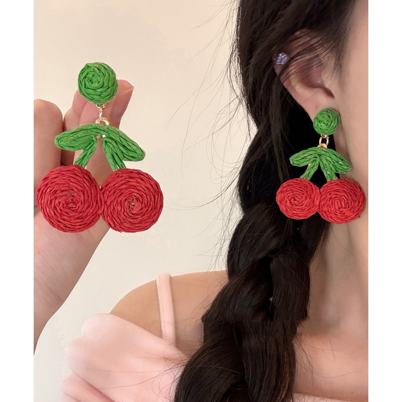 Art Red Alloy Strawberry Weaving Drop Earring