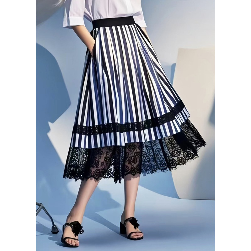 Art Colorblock Striped Patchwork Lace Skirts Summer