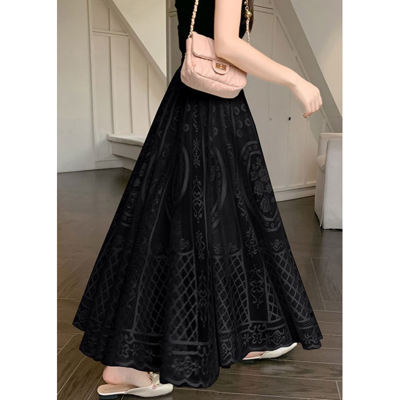 Black Elastic Waist Lace Summer Skirt Embroidered