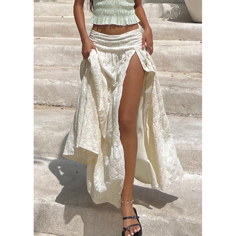 Bohemian Beige Side Open High Waist Cotton Skirts Summer