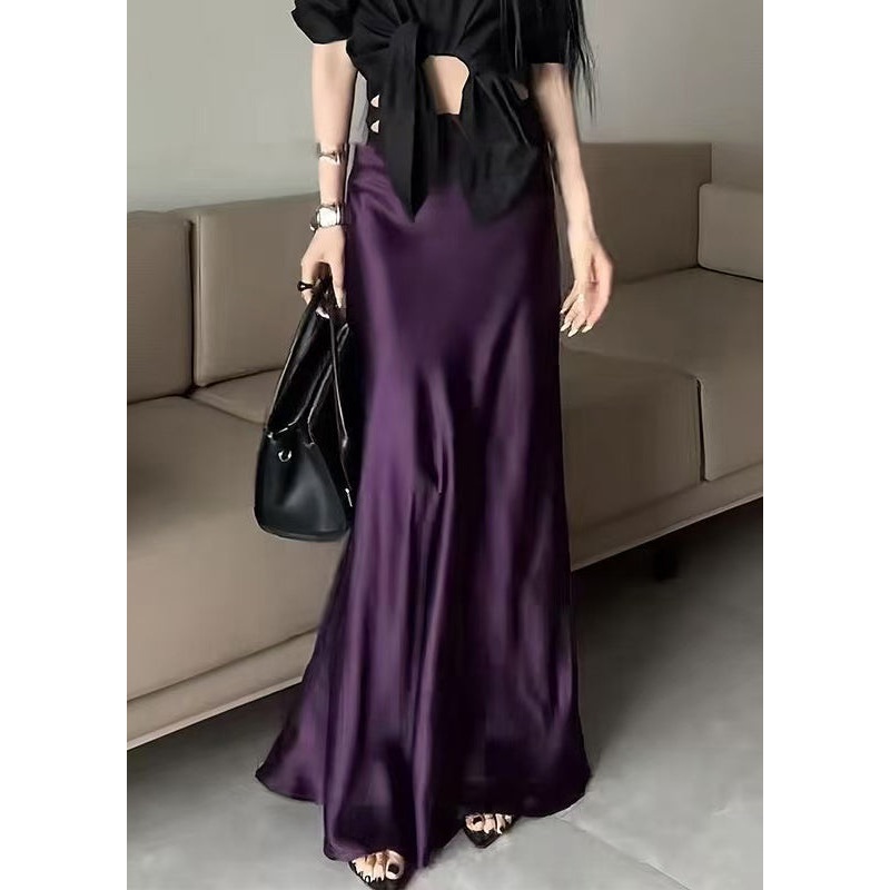 Bohemian Purple Solid High Waist Silk Skirts Summer