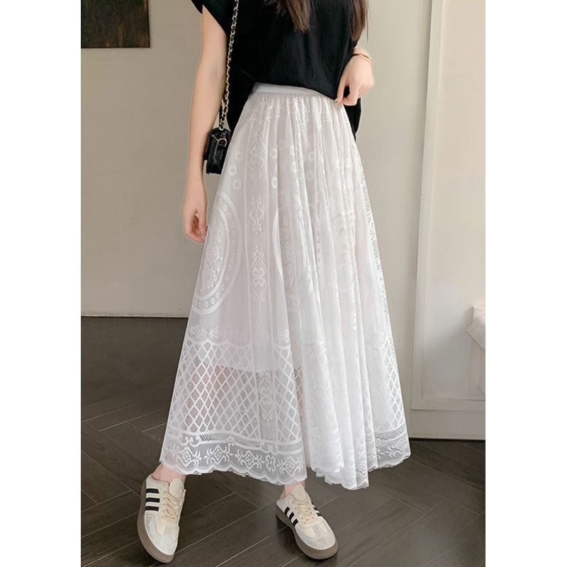 Bohemian White Hollow Out High Waist Lace Skirt