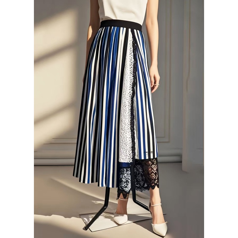 Chic Asymmetrical Patchwork Striped Cotton Skirt Summer