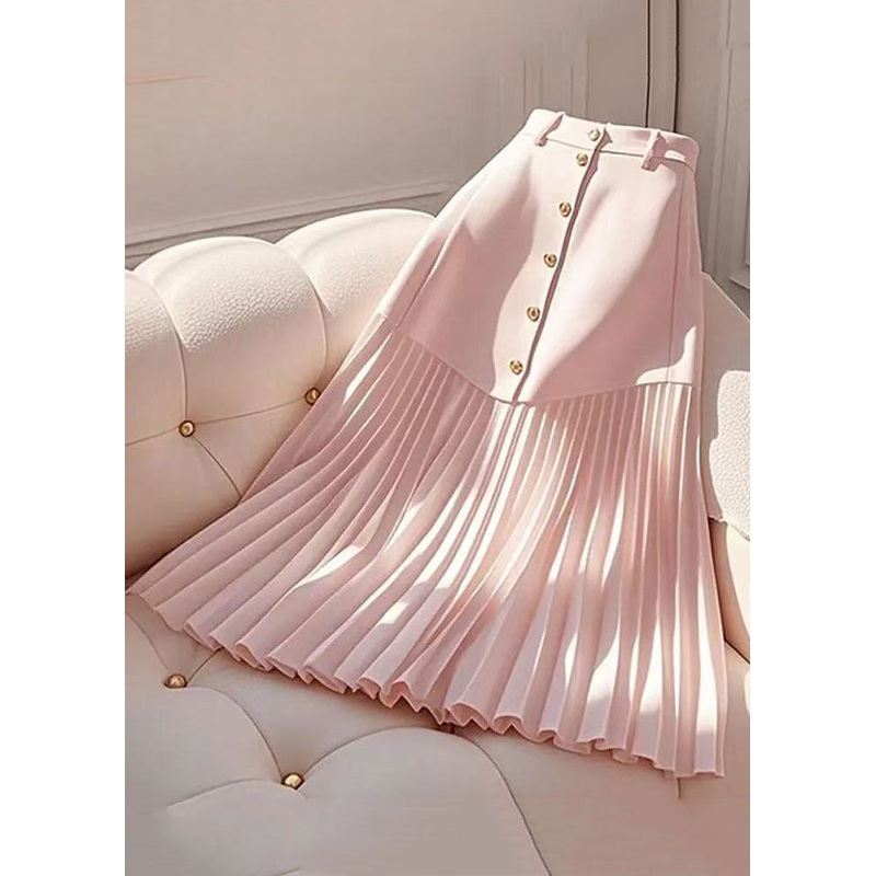 Elegant Pink Wrinkled High Waist Cotton Skirts Summer