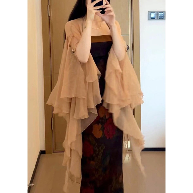 New Khaki Solid Thin Chiffon Cardigans Butterfly Sleeve